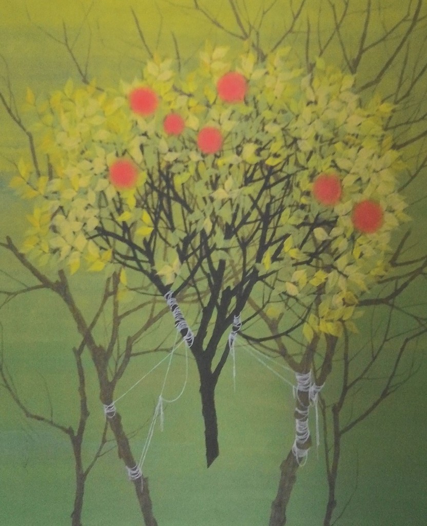 Rudi St Dharma, Season from Heaven 3, acrylic on canvas, 47"x39, 2015