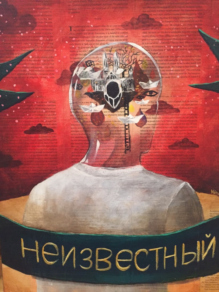 Derick Vinculado, Unknown, mixed media on wood, 24"x18", 2015