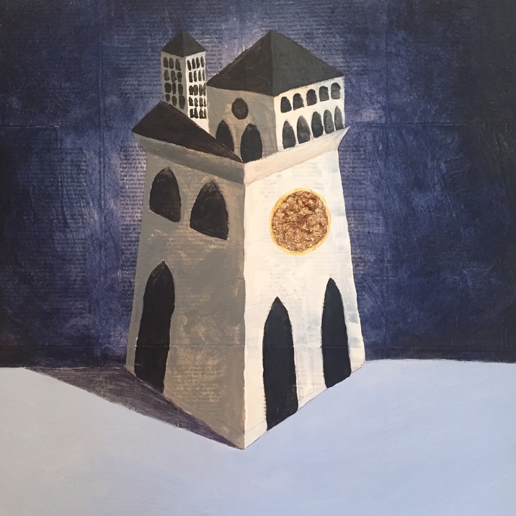 Derick Vinculado, Playhouse, mixed media on wood, 30"x24", 2016