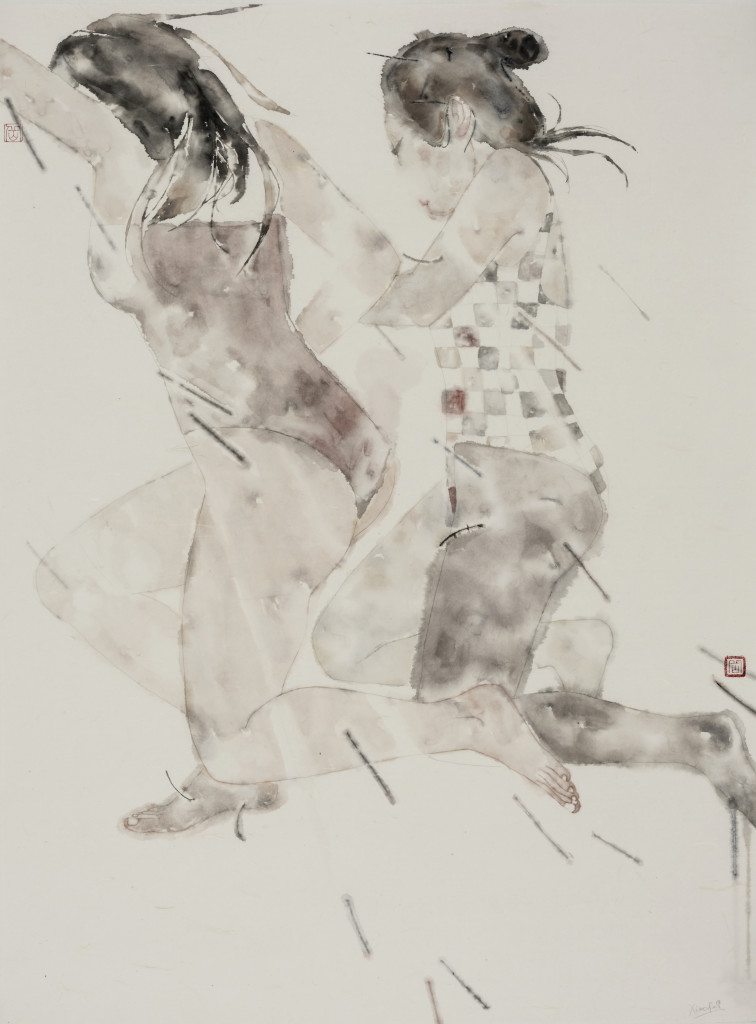Xiaofei Yue, An Elopement, Chinese paint on rice paper, 33"x24", 2016
