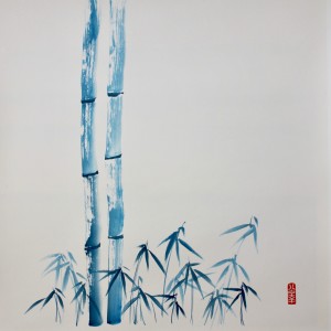 Caroline Mars, Bamboo in Blue, watercolor on Xuan paper, 30"x30", 2017
