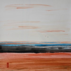 Caroline Mars, Cinamon Beach, chinese ink and watercolor on Xuan paper, 30"x30", 2017