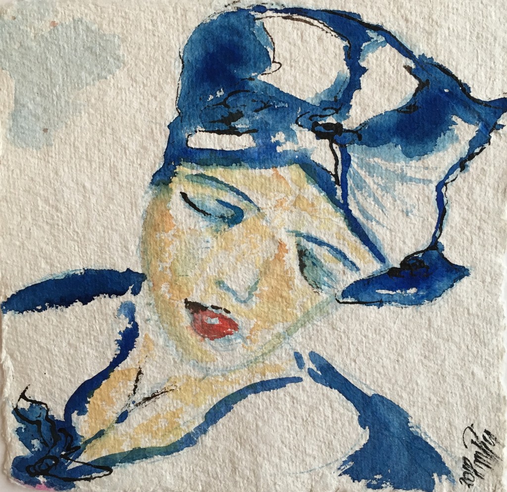 Mapie, series Chapeaux, Summer Coiffe and Marine Top, watercolor on rough paper, 8"x8"