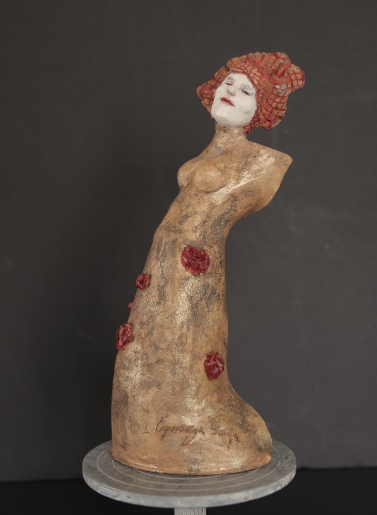 Esperanza Gama, Dress Series, The Singer, high fire stone ceramic, 8" high